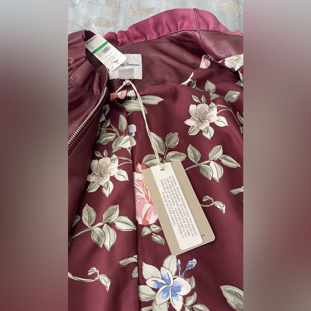 New Genuine Leather Tommy Bahama Burgundy Woman Jacket Full Zip - Picture 10 of 16